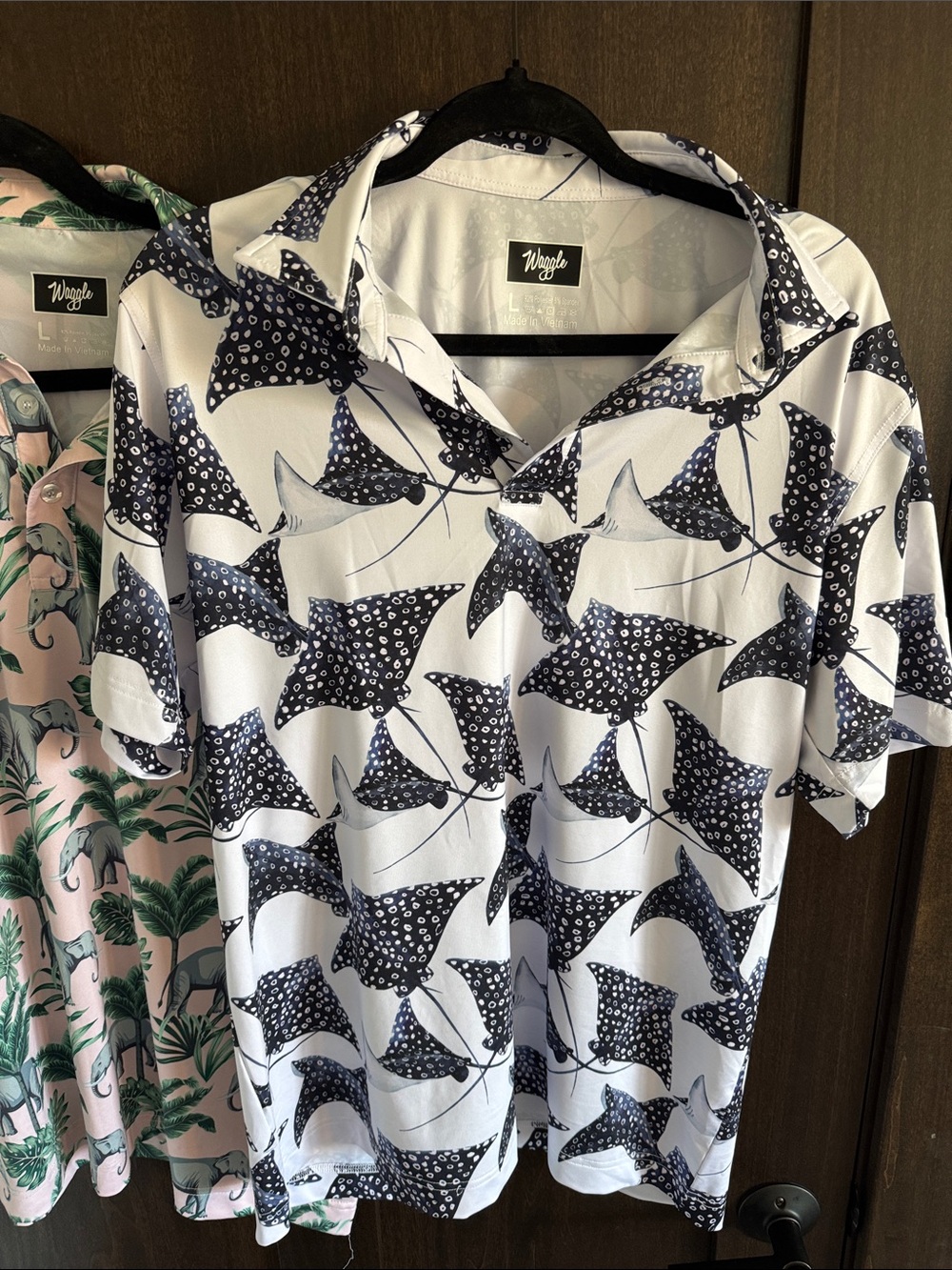 2 Waggle Polos - Pink Elephant & Green Palm Shirt - Tropical Button-Up - Picture 3 of 7
